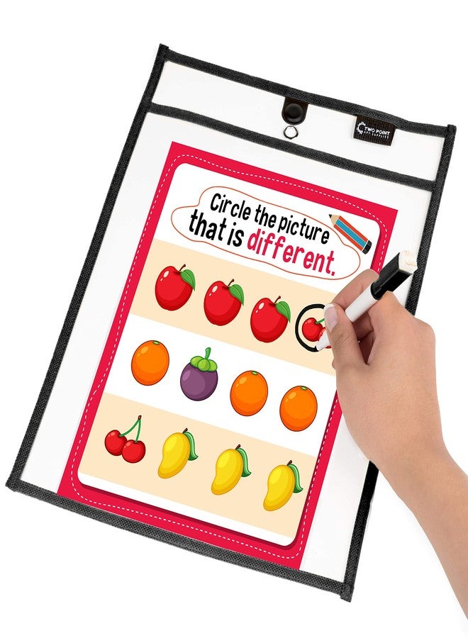 Two Point Magnetic Dry Erase Pockets by Two Point (10-Pack) - Portrait - Black Dry Erase Pocket Sleeves, Job Shop Ticket Holders, Clear Paper Sleeves Protector, Magnetic Folder Pouch - Image 4