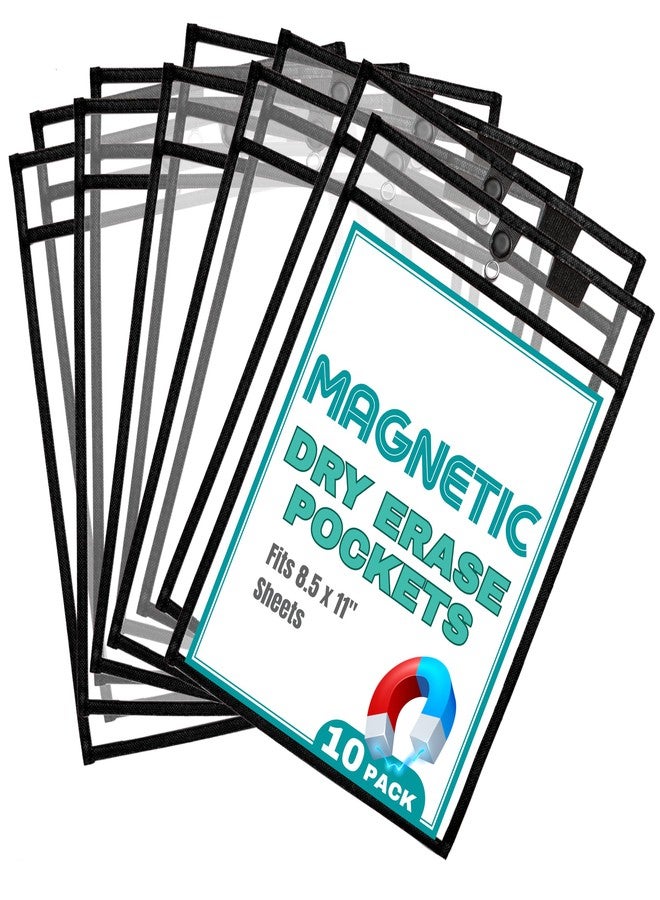 Two Point Magnetic Dry Erase Pockets by Two Point (10-Pack) - Portrait - Black Dry Erase Pocket Sleeves, Job Shop Ticket Holders, Clear Paper Sleeves Protector, Magnetic Folder Pouch - Image 1