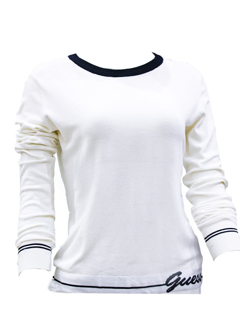 جس سترة نسائية طويلة الأكمام باللونين الأبيض والأسود من Guess  - Image 3