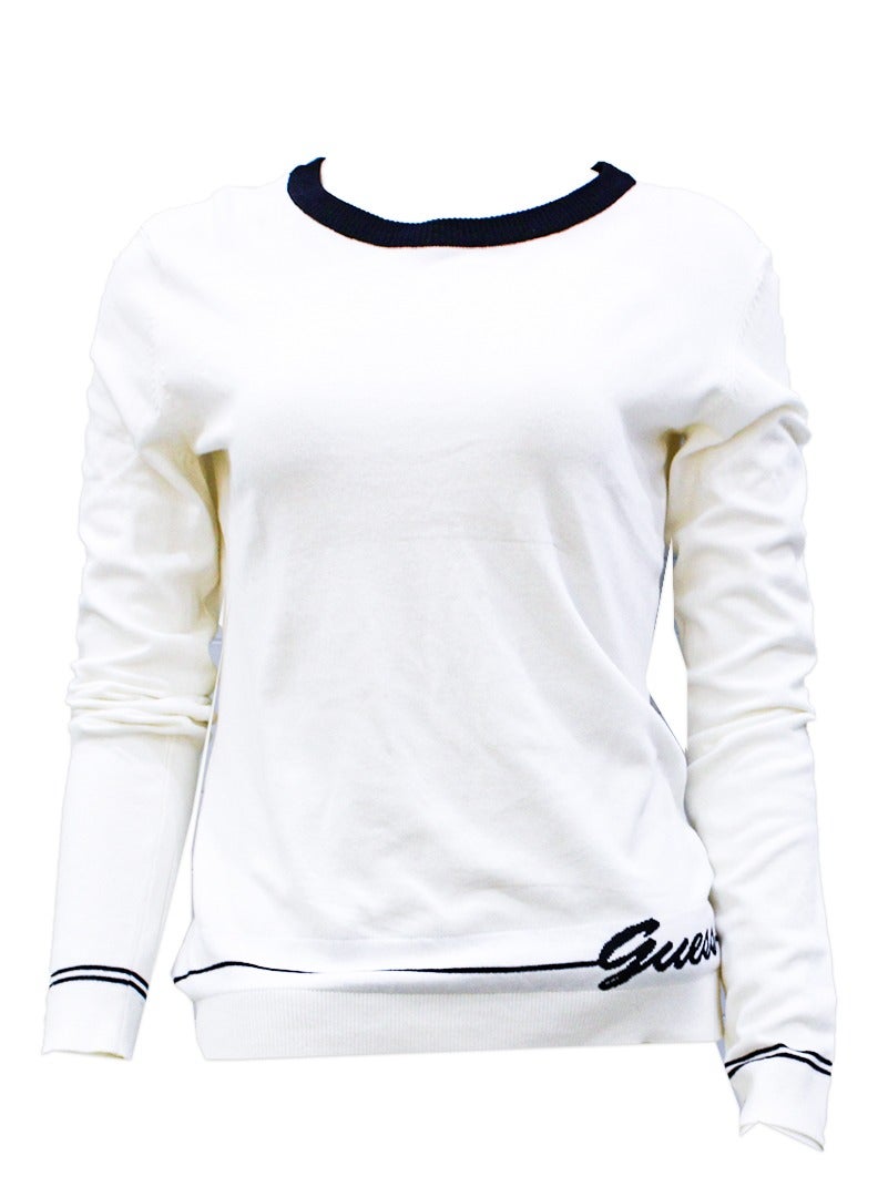جس سترة نسائية طويلة الأكمام باللونين الأبيض والأسود من Guess  - Image 4