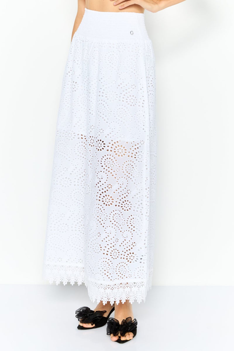 GUESS Women Eyelet Maxi Skit, White - Image 1