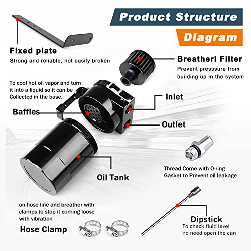 RULLINE Oil Catch Can Kit Oil Separator Reservoir Tank Engine Polish Baffled Compatible with 2011-2019 Ford F150 2.7EB 3.5EB 5.0 Passenger Side with Breather Filter,Aluminum,Black,400ml - Image 3