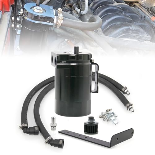 RULLINE Oil Catch Can Kit Oil Separator Reservoir Tank Engine Polish Baffled Compatible with 2011-2019 Ford F150 2.7EB 3.5EB 5.0 Passenger Side with Breather Filter,Aluminum,Black,400ml - Image 1