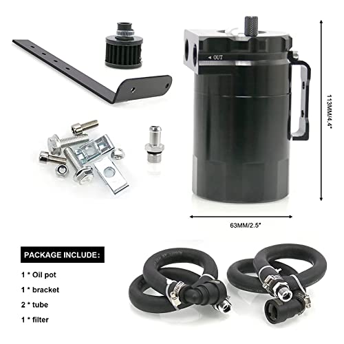 RULLINE Oil Catch Can Kit Oil Separator Reservoir Tank Engine Polish Baffled Compatible with 2011-2019 Ford F150 2.7EB 3.5EB 5.0 Passenger Side with Breather Filter,Aluminum,Black,400ml - Image 2