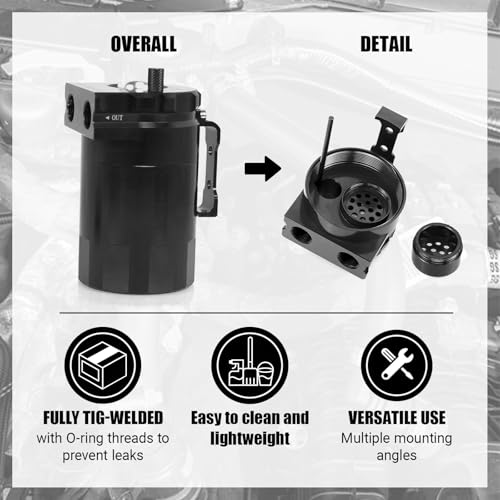 RULLINE Oil Catch Can Kit Oil Separator Reservoir Tank Engine Polish Baffled Compatible with 2011-2019 Ford F150 2.7EB 3.5EB 5.0 Passenger Side with Breather Filter,Aluminum,Black,400ml - Image 4