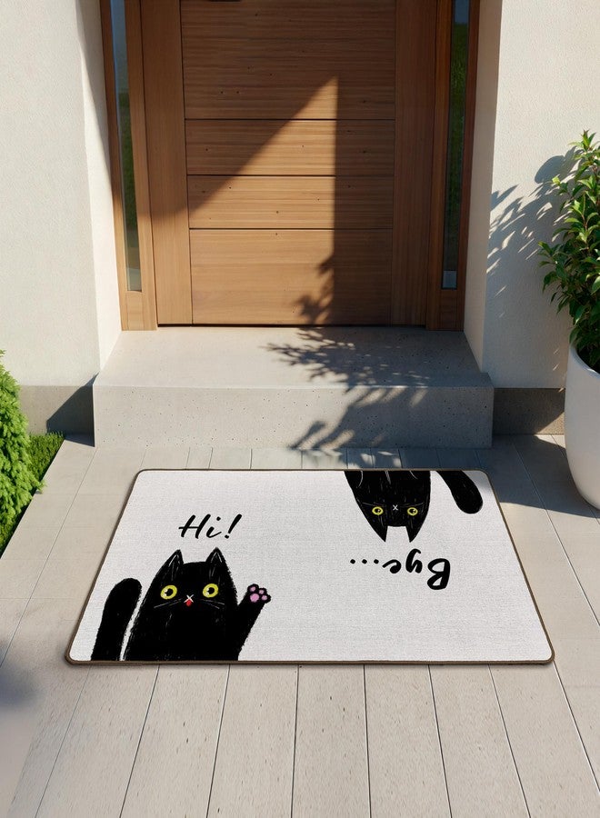 Tzhim Funny Cat Door Mat, Black Cat Front Door Mat Outside Indoor Entrance, Hi Bye Funny Black Kitty Kitten Decorative Outdoor Doormats for Home Bedroom House Entryway, 17x29in - Image 2
