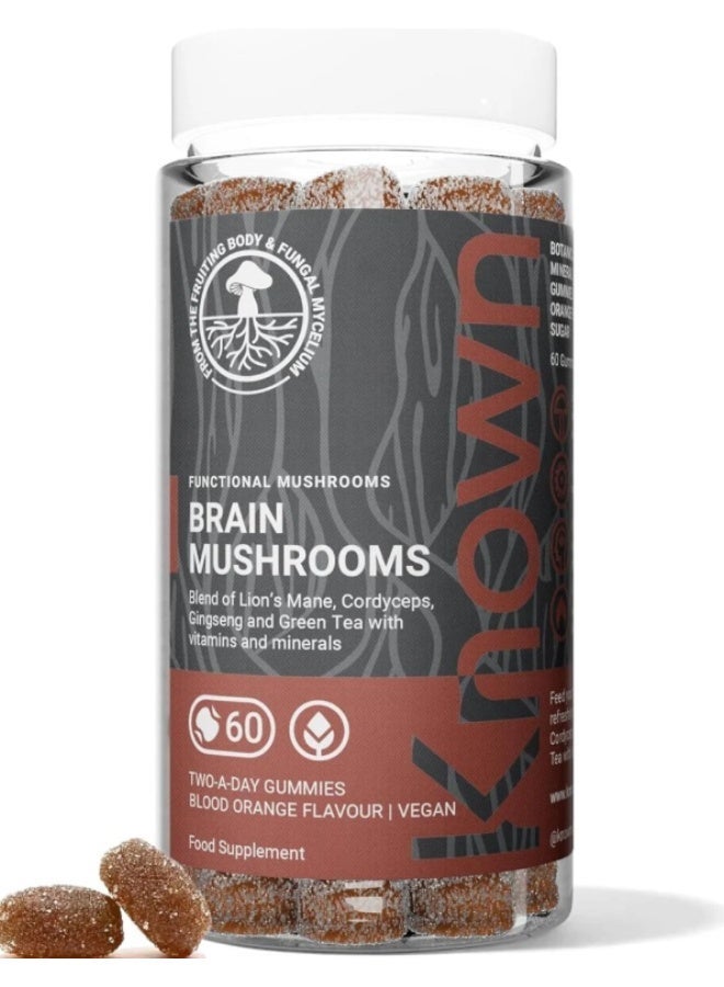 Known Tasty Brain Mushrooms Gummies – Lion’s Mane, Cordyceps, B Vitamins for Energy & Focus, Natural Orange Flavour – 60 Vegan Gummies, 1 Month Supply - Image 1