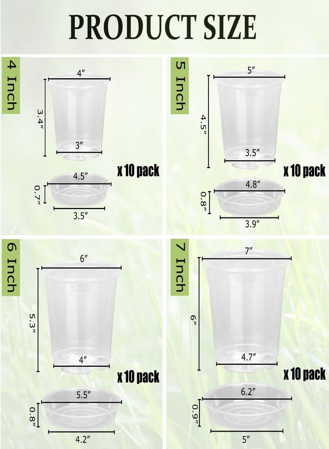 DUNPUTE 40 Pack 4/5/6/7 Inch Clear Nursery Pots with Drainage and Saucer, Clear Plastic Planter Pots for Plants, Flexible Seed Starting Pots for Succulents, Small Herbs, Annual Flowers - Image 2
