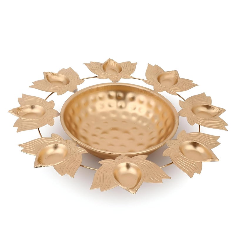 Lotus Diya Urli Bowl 12 Inch Floating Flowers with 8 Tea Light Candle Holders Metal Decorative Handcrafted Bowl for Home Living Room Office Wedding Diwali Decoration KamalLotus Urli Bowl  - Image 5