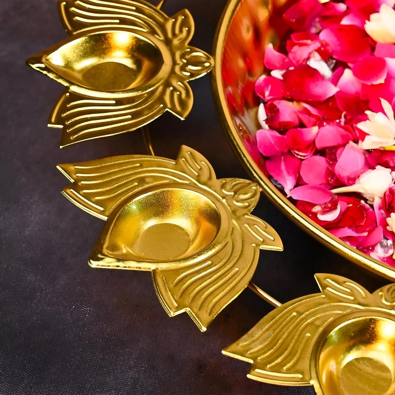 Lotus Diya Urli Bowl 12 Inch Floating Flowers with 8 Tea Light Candle Holders Metal Decorative Handcrafted Bowl for Home Living Room Office Wedding Diwali Decoration KamalLotus Urli Bowl  - Image 4