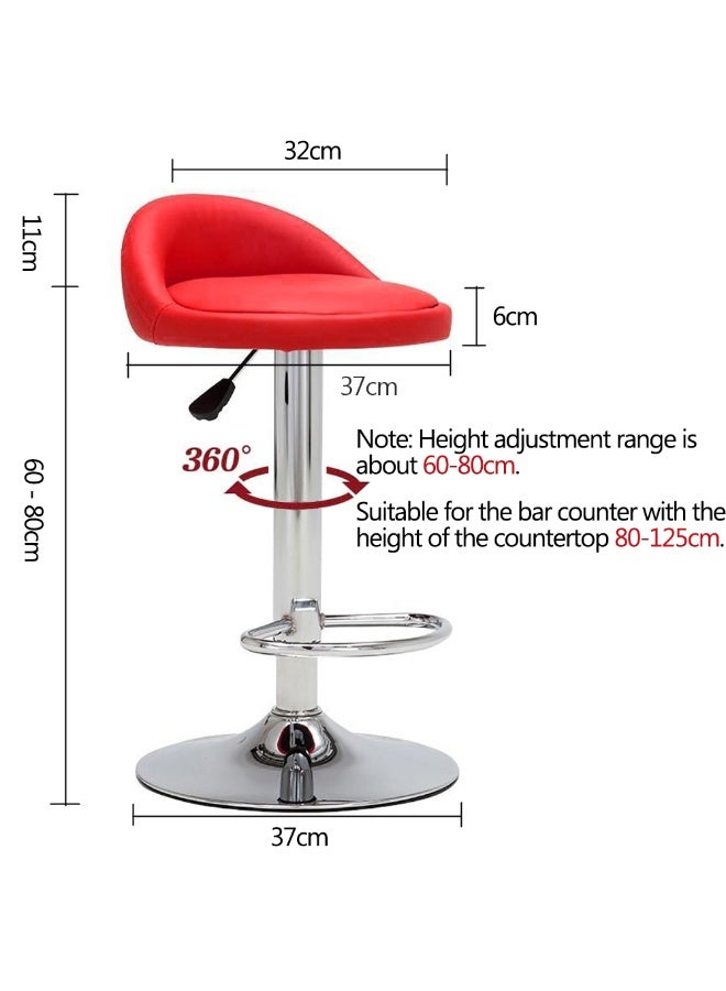 Bar Stool, PU Leather Padded Barstool with Back and Footrest, Height Adjustable Counter Height Swivel High Stool for Bar, Kitchen Island, Dining Room, Red - Image 2
