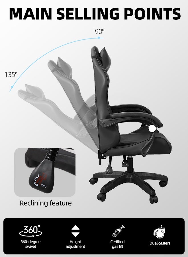 VINNYSEN Gaming Chair Computer Chair with Lumbar Support Height Adjustable Game Chair with 360°-Swivel Seat and Headrest and for Office or Gaming - Image 3