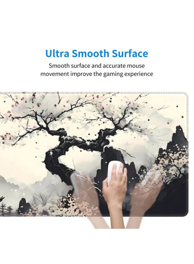Brecoy Extended Gaming Mouse Pad, Large Gaming Mouse Waterproof with Stitched Edges, Non-Slip Desktop Pad for Home and Office, Level Up Your 31.5x11.8 Inch… (wash painting) - Image 4