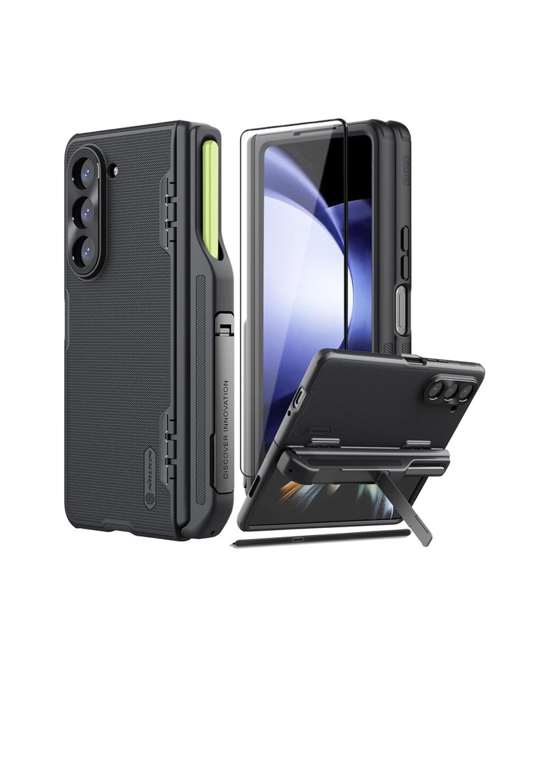 Nillkin for Samsung Galaxy Z Fold 5 Case with Pen Holder,Hinged Cover Built-in with Pen Slot; with Screen Protector and Adjustable Bracket,Slim and Drop Resistant Case for Galaxy Z Fold 5 5G (Black) - Image 1