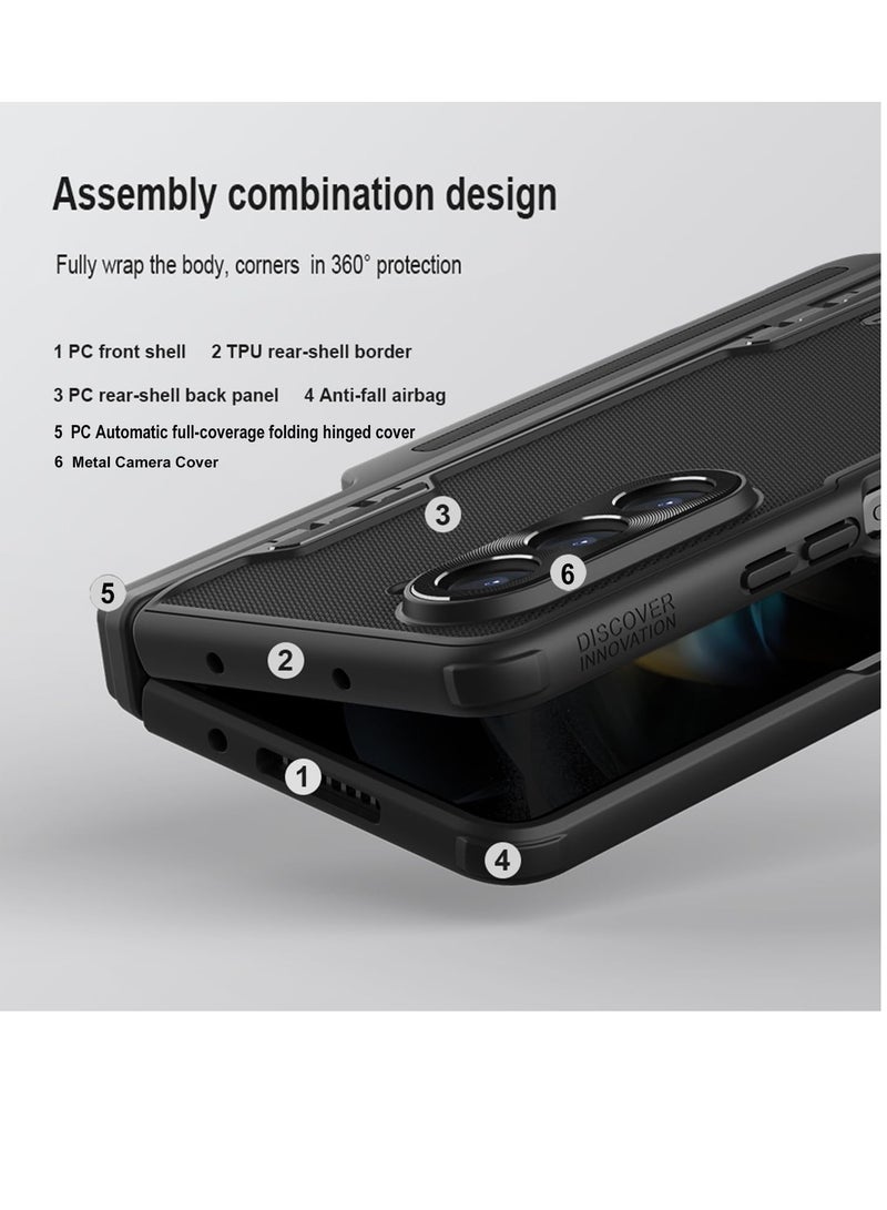 Nillkin for Samsung Galaxy Z Fold 5 Case with Pen Holder,Hinged Cover Built-in with Pen Slot; with Screen Protector and Adjustable Bracket,Slim and Drop Resistant Case for Galaxy Z Fold 5 5G (Black) - Image 2