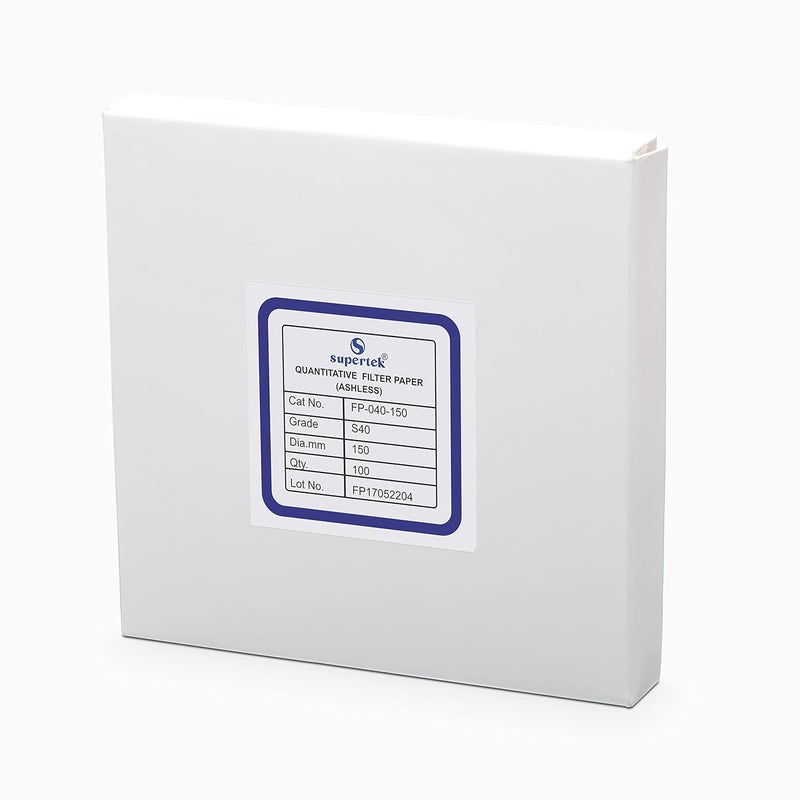 Supertek Grade 40 Ashless 150 mm Filter Paper | Quantitative Round Sheets Pack of 100 | Chemistry Lab Experiments for Schools or Laboratory Activities - Image 1