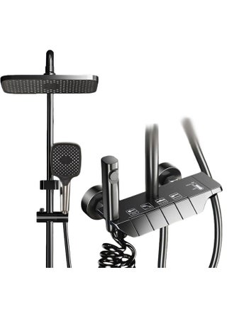 Shower System Thermostatic, 4-Function Piano Key Wall-Mounted Shower Set, with 12 Shower Head, 3 Function Hand Shower, Bath Mixers and Bidet Sprayers Brass Body（Black） - pzsku/Z13592783A9FFE796B8BAZ/45/_/1736787911/b7434fb7-ff4b-4c6b-8923-99990a1430a3