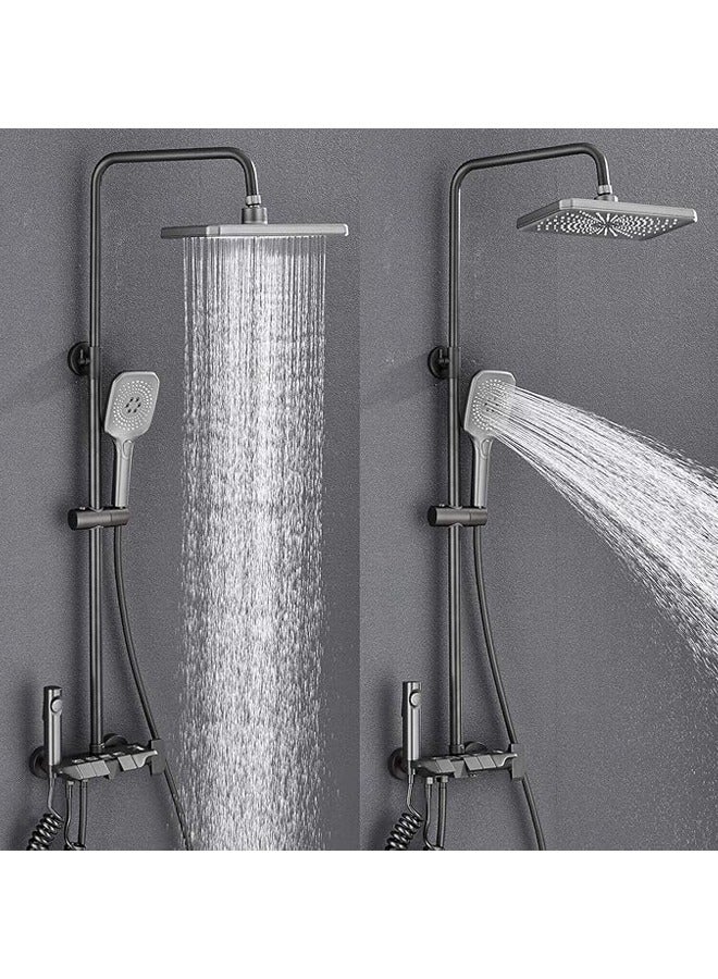 Shower System Thermostatic, 4-Function Piano Key Wall-Mounted Shower Set, with 12 Shower Head, 3 Function Hand Shower, Bath Mixers and Bidet Sprayers Brass Body（Black）