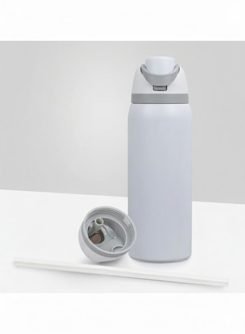 زجاجة مياه من الفولاذ المقاوم للصدأ معزولة عالية الجودة مع مصاصة (32oz، أبيض) تحافظ على المشروبات ساخنة وباردة لساعات متينة، ومقاومة للتسرب وخالية من مادة BPA، مثالية للاستخدام في الهواء الطلق وصالة الألعاب الرياضية والمكتب واليومي - Image 1