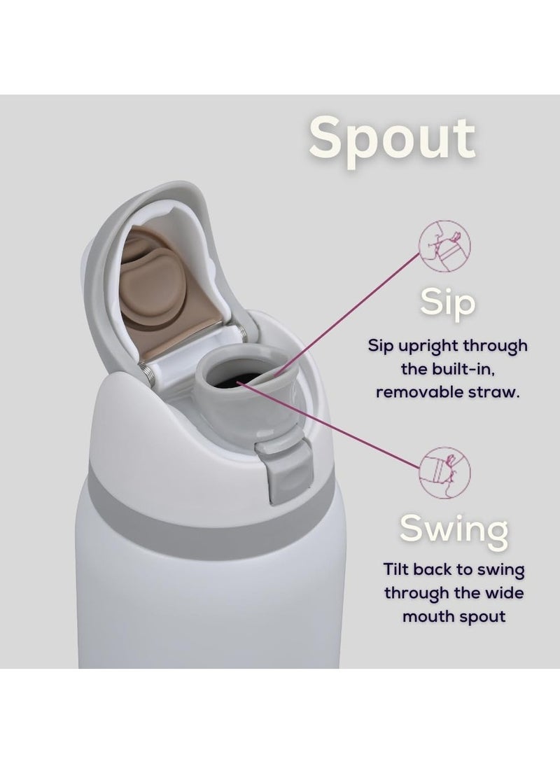 زجاجة مياه من الفولاذ المقاوم للصدأ معزولة عالية الجودة مع مصاصة (32oz، أبيض) تحافظ على المشروبات ساخنة وباردة لساعات متينة، ومقاومة للتسرب وخالية من مادة BPA، مثالية للاستخدام في الهواء الطلق وصالة الألعاب الرياضية والمكتب واليومي - Image 4