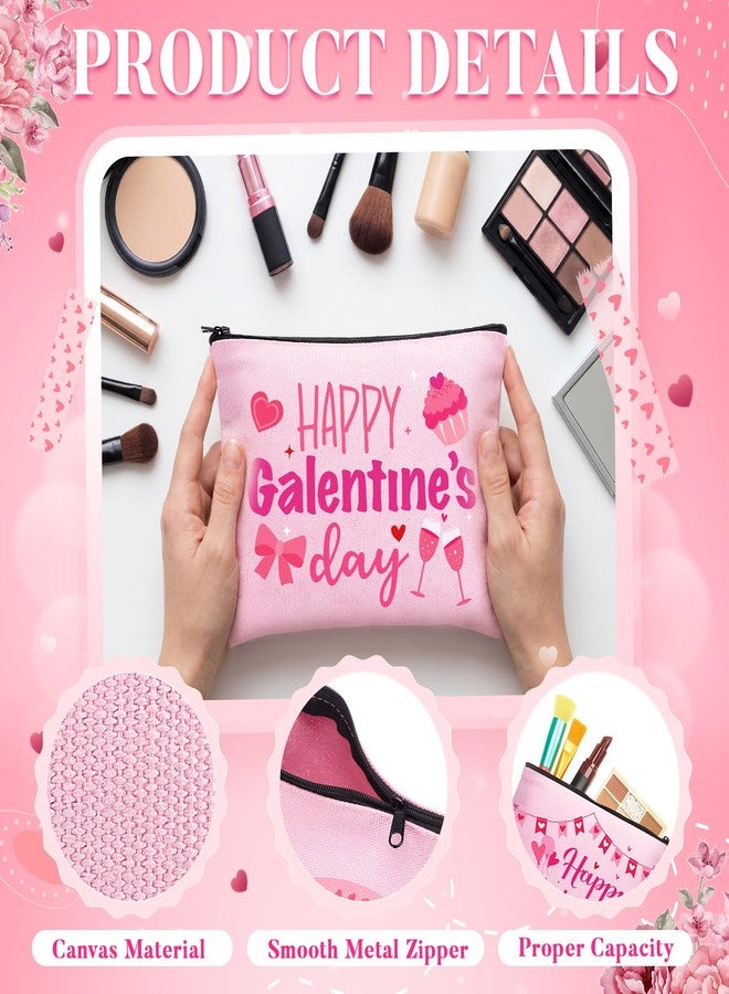 Abbylike Galentine's Day Canvas Cosmetic Makeup Bags Bulk Valentine's Day Canvas Bags for Girls Gift Galentine Ladies Celebration Party Decorations Girl's Night Bachelorette Party Supplies, pink - Image 3