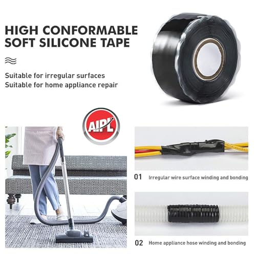 AIPL Black Self-Fusing Silicone Thickness 0.5mm Hose Repair Tape Heavy Duty and Leak Proof Rubber Hose Tape Pipe for Water - Black- 25 MM X 3 MTR - Image 5