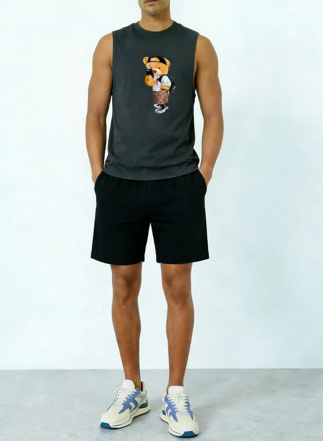 Take Two Men Grey Graphic Print Round Neck Tank and Shorts Co-Ords