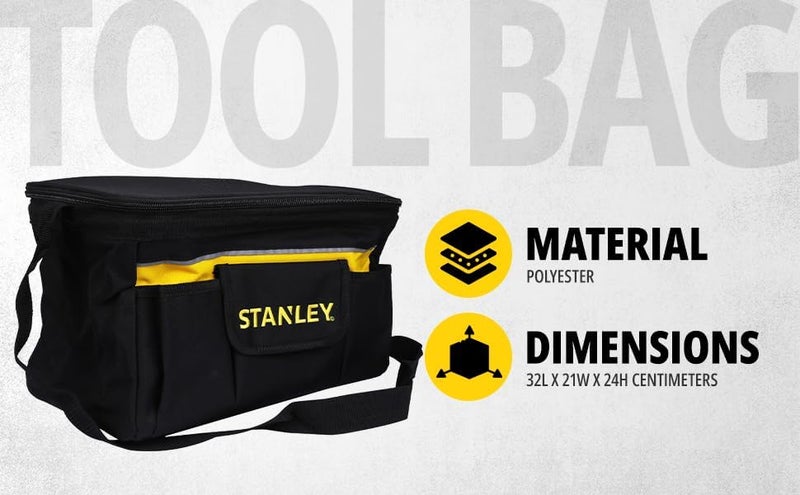 STANLEY STST173615 14 Polyester Tool Bag with Sleeve and Multiple Pockets for Easy Convenient Storage 1 Year Warranty Yellow Black - Image 2