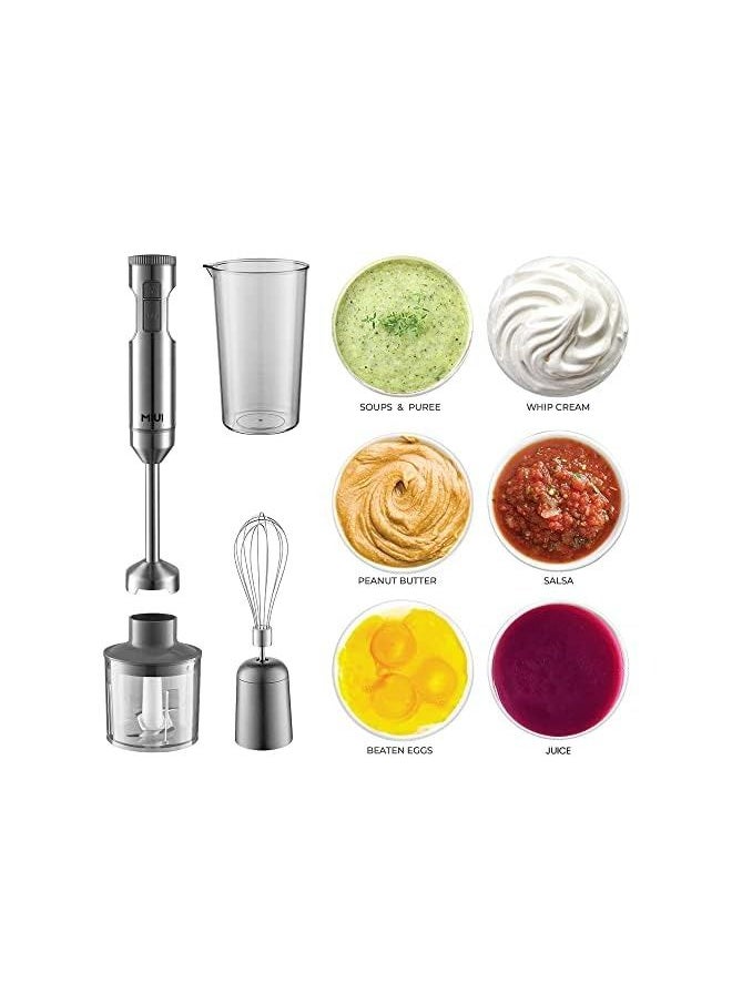Powerful 1000W 4-in-1 Hand Immersion Blender,9-Speed Immersion Multi-Purpose Stainless Steel Stick Blender,700ml Mixing Beaker,500ml Food Processor,Whisk