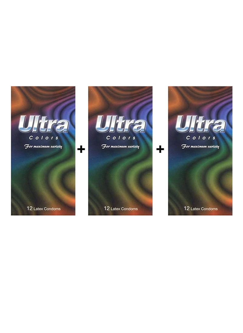 Ultra active ULTRA COLORS CONDOMS 3 packs 12 each 