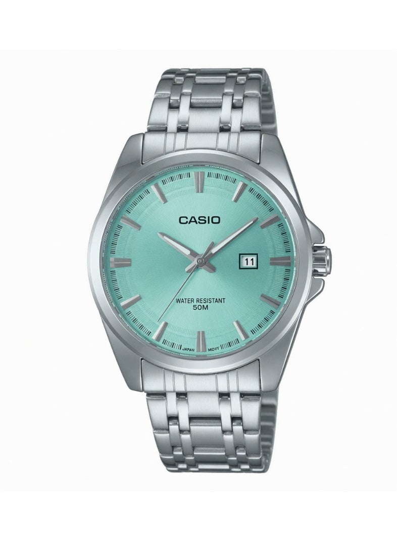 Casio Men's Classic Analog Watch - Turquoise Blue Dial, Stainless Steel Band, 50M Water Resistant - MTP-1302D-2A2V