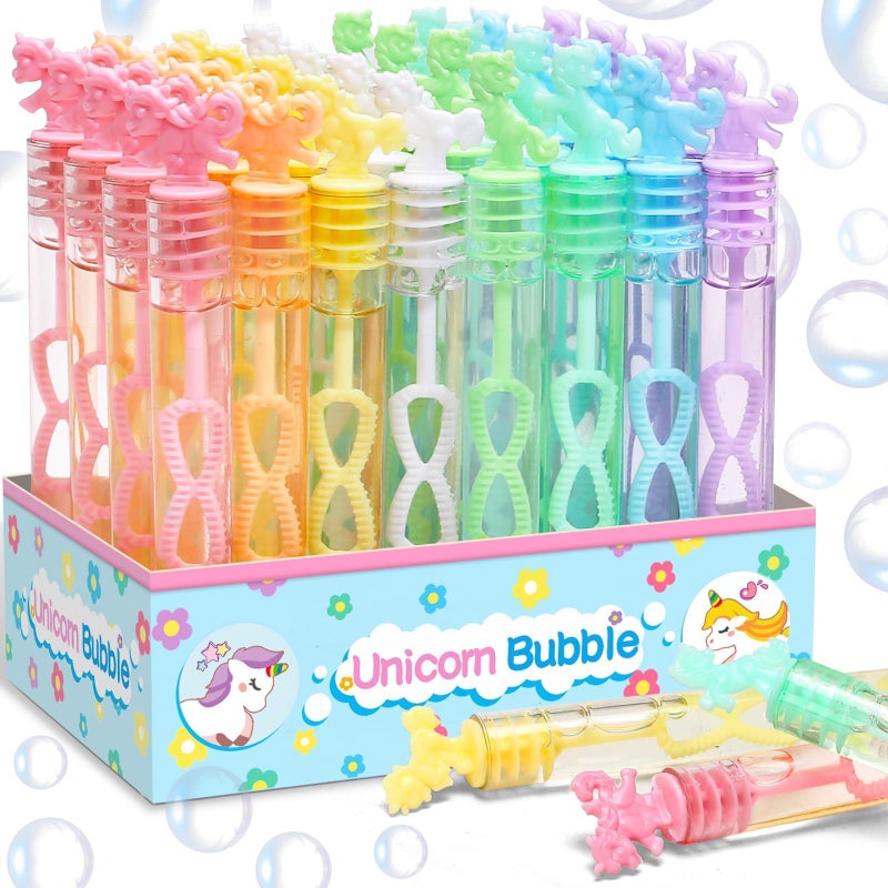 Cawiew 32 Piece Mini Unicorn Bubble Wand with Gift Box, Pastel Unicorn Party Favors for Kid, Toddler Girl Birthday Parties Decoration, Goodie Bag Stuffers Supplies, Bubbles Gift Toy Bulk, Carnival Prizes - Image 1