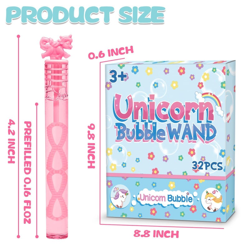 Cawiew 32 Piece Mini Unicorn Bubble Wand with Gift Box, Pastel Unicorn Party Favors for Kid, Toddler Girl Birthday Parties Decoration, Goodie Bag Stuffers Supplies, Bubbles Gift Toy Bulk, Carnival Prizes - Image 2