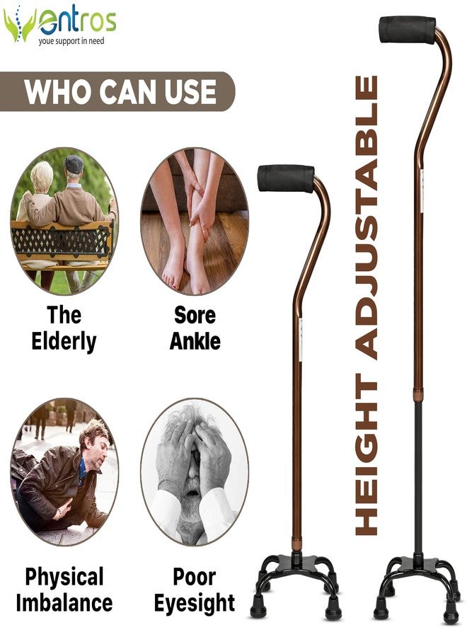 Entros Aluminium Height Adjustable quadripod 4 Leg Curved Walking Stick | Ideal for Senior Citizen, Old Elderly People, Patients & Handicap (Curved Small Quadripod-C) - Image 3