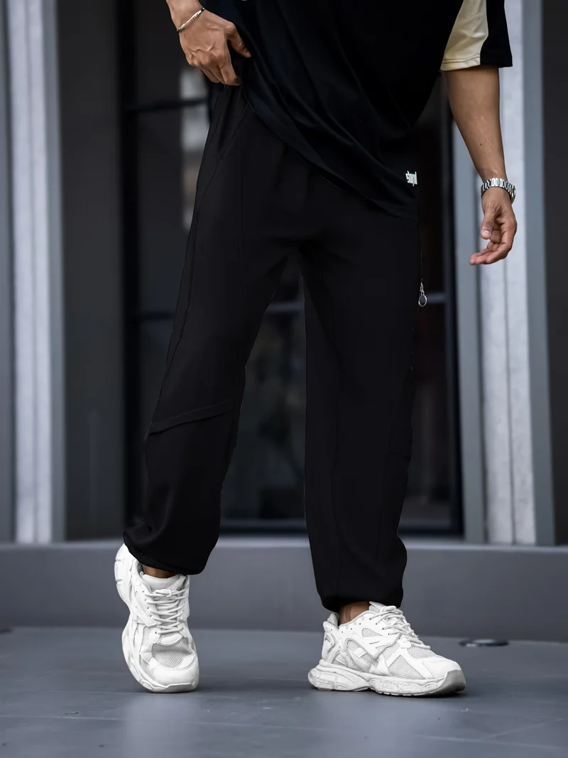 مانياك بنطلون رجالي قطن واسع بتفاصيل سحاب