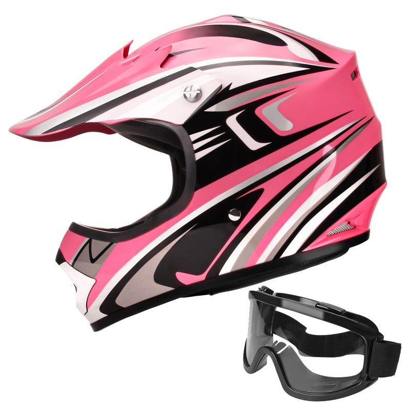 خوذات موتوكروس للأطفال JAGASOL DOT للدراجات النارية على الطرق الوعرة والدراجات الترابية 814BMX MX ATV مع نظارات معتمدة من DOT باللون الوردي