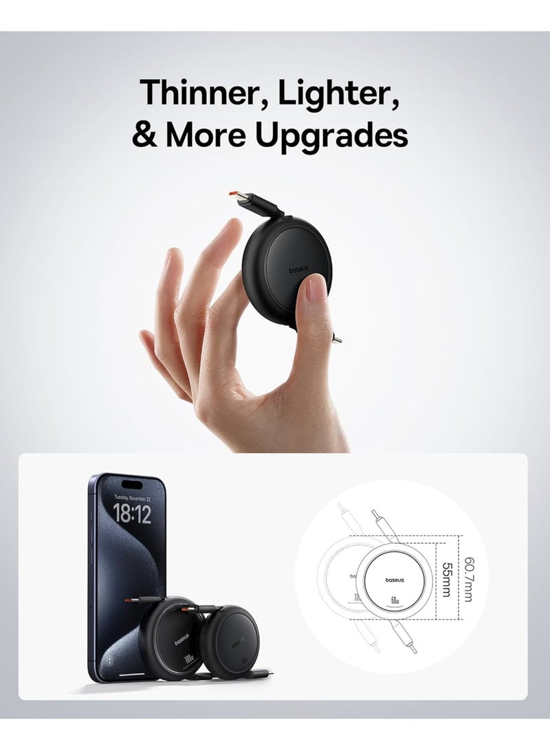 SOLARAE كابل USB C، كابل USB C قابل للسحب 60W فائق الصغر للشحن السريع PD 3A، كابل شاحن USB Type C بأربعة أطوال محددة لجهاز iPhone 15 Series، MacBook، iPad Pro، Galaxy S24/S23 - Image 4