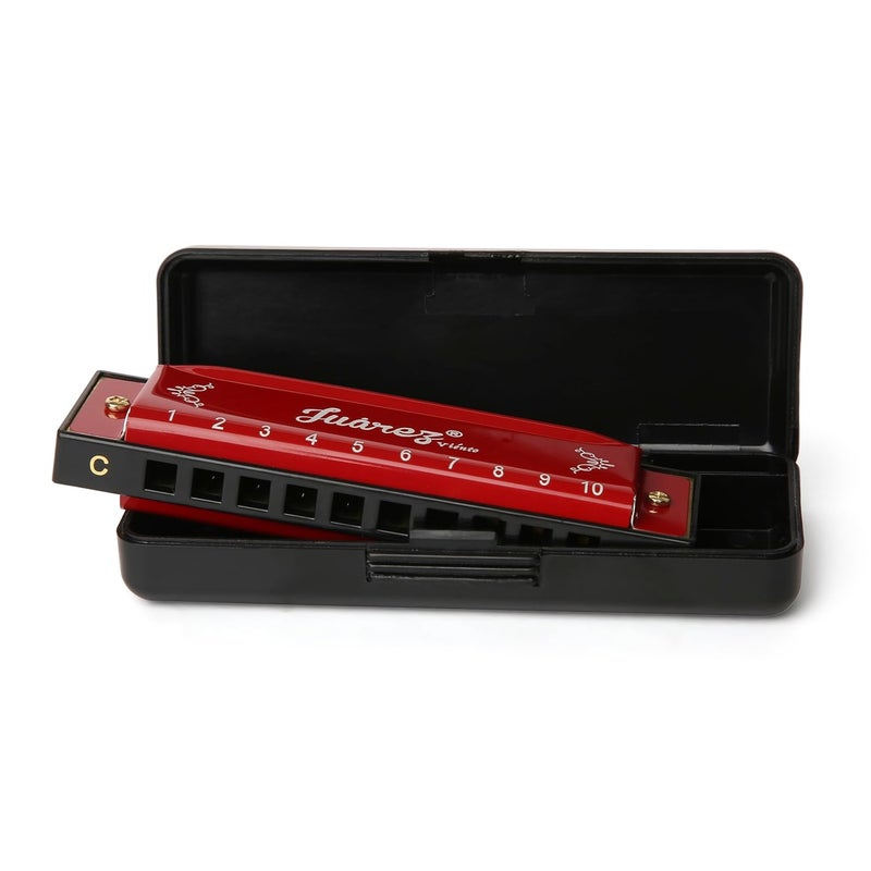Juarez JRZ10HM/RD Key C Diatonic Blues Harmonica 10 Hole 20 Tones with Case, Mouth Organ for Beginners, Students, Kids & Professionals Red - Image 3