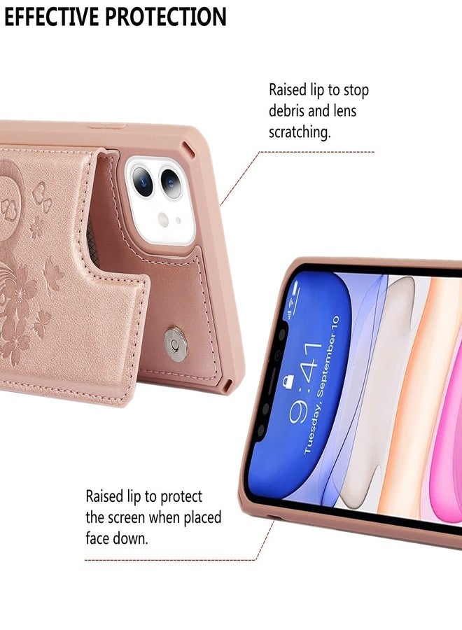 آي كوفر كايس جراب iCoverCase متوافق مع هاتف iPhone 11، جراب محفظة مع حامل بطاقات للنساء، جراب جلد PU منقوش مانع لتقنية RFID مع حزام معصم، مقاس 6.1 بوصة (لون ذهبي وردي على شكل قلب) - Image 4