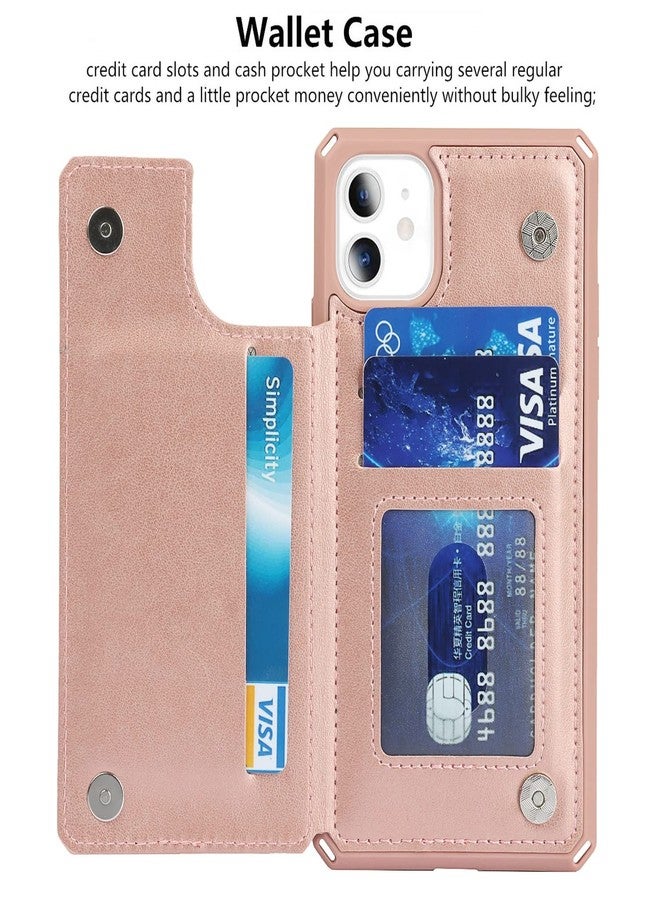 آي كوفر كايس جراب iCoverCase متوافق مع هاتف iPhone 11، جراب محفظة مع حامل بطاقات للنساء، جراب جلد PU منقوش مانع لتقنية RFID مع حزام معصم، مقاس 6.1 بوصة (لون ذهبي وردي على شكل قلب) - Image 5