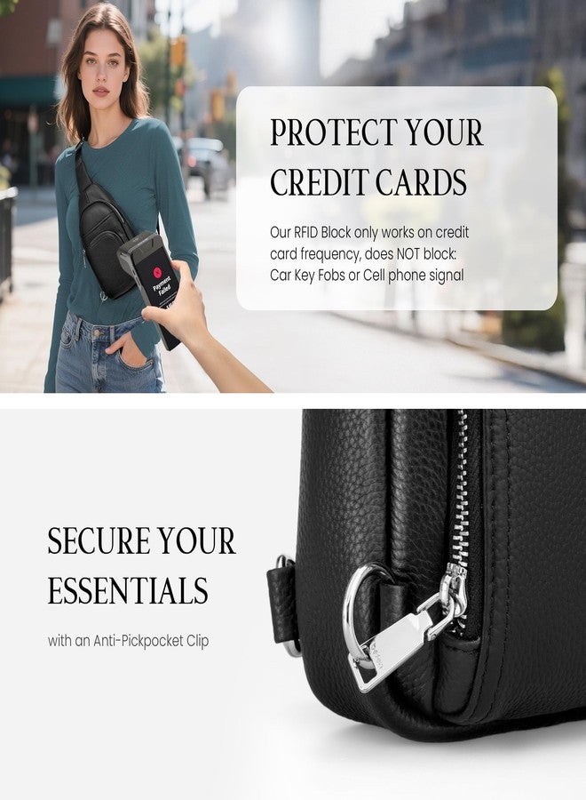 befen Black Genuine Leather Small Crossbody Sling Bags for Women Anti-Theft Crossbody Chest Bags Purse with Built in RFID Wallet - Image 4