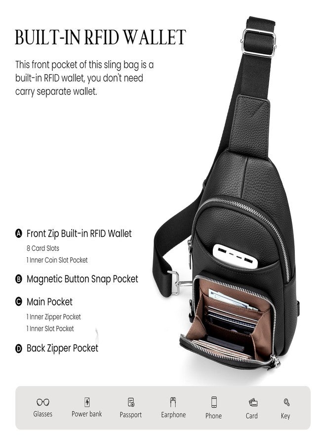 befen Black Genuine Leather Small Crossbody Sling Bags for Women Anti-Theft Crossbody Chest Bags Purse with Built in RFID Wallet - Image 3