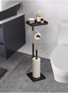 VarietyVoyageD Black Toilet Paper Holder Stand Free Standing Toilet Paper Storage Holder with Shelf Bathroom Floor Toilet Paper Roll Holder Stand Up Tissue Toilet Paper Dispenser  - Image 1