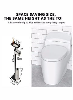 VarietyVoyageD Black Toilet Paper Holder Stand Free Standing Toilet Paper Storage Holder with Shelf Bathroom Floor Toilet Paper Roll Holder Stand Up Tissue Toilet Paper Dispenser  - Image 2