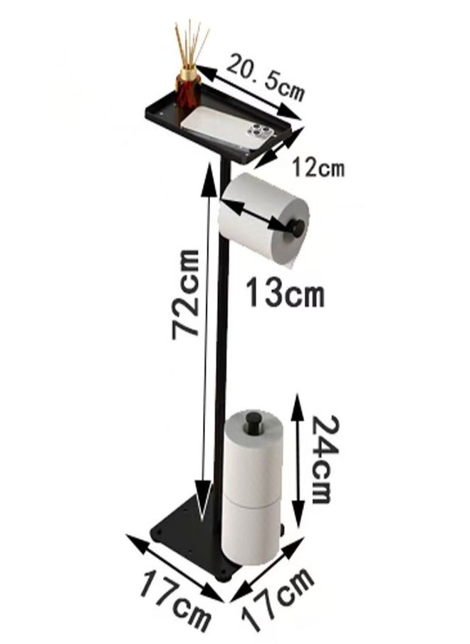 VarietyVoyageD Black Toilet Paper Holder Stand Free Standing Toilet Paper Storage Holder with Shelf Bathroom Floor Toilet Paper Roll Holder Stand Up Tissue Toilet Paper Dispenser  - Image 3
