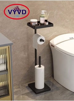 VarietyVoyageD Black Toilet Paper Holder Stand Free Standing Toilet Paper Storage Holder with Shelf Bathroom Floor Toilet Paper Roll Holder Stand Up Tissue Toilet Paper Dispenser  - Image 1