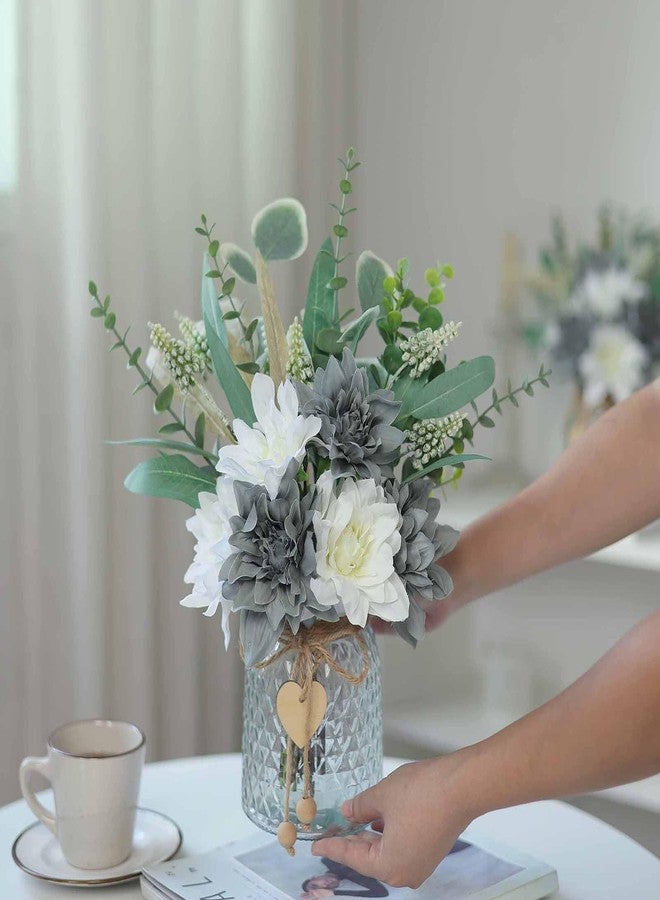 VIERENA Faux Flowers with Vase,Artificial Silk Flowers in Vase, Fake Plant Eucalyptus and Willow,Flower Arrangement for Home Farmhouse kitchen Dining Table Centerpiece Decorations Table Decor (Grey Blue) - Image 4
