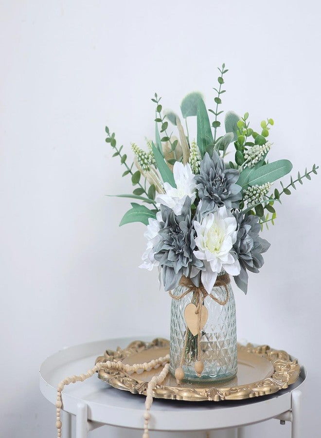 VIERENA Faux Flowers with Vase,Artificial Silk Flowers in Vase, Fake Plant Eucalyptus and Willow,Flower Arrangement for Home Farmhouse kitchen Dining Table Centerpiece Decorations Table Decor (Grey Blue) - Image 3