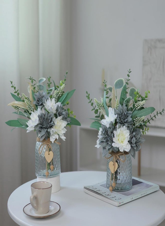 VIERENA Faux Flowers with Vase,Artificial Silk Flowers in Vase, Fake Plant Eucalyptus and Willow,Flower Arrangement for Home Farmhouse kitchen Dining Table Centerpiece Decorations Table Decor (Grey Blue) - Image 5