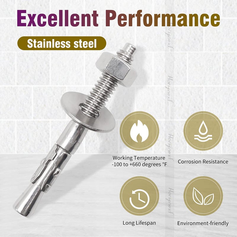 Horiznext 1/4" x 2-1/4" inch Stainless Steel Standard Strong Wedge Anchor, Fasteners for Concrete (4 pcs) - Image 3